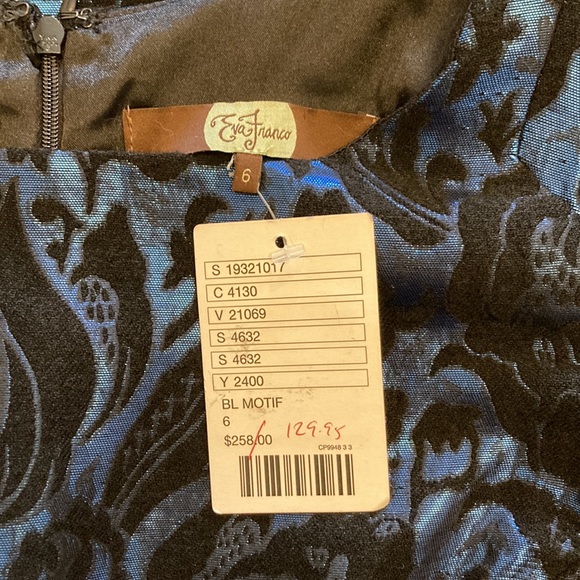 NWT Anthropologie Eva Franco blue/black damask floral dress size 6 - Picture 4 of 9